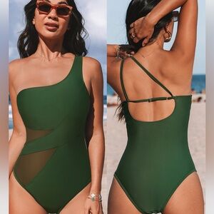 Cupshe Eucalyptus Mesh Asymmetrical One Piece New!